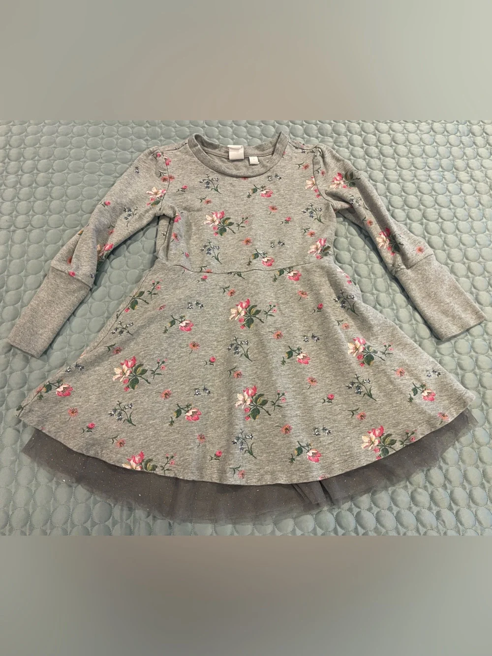 GAP x SJP Sarah Jessica Parker Grey Floral Knit Dress Pink Floral Tutu Sz 6/7 S